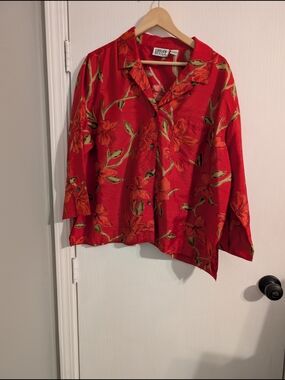 Chico's Red Floral Button-Up Blouse